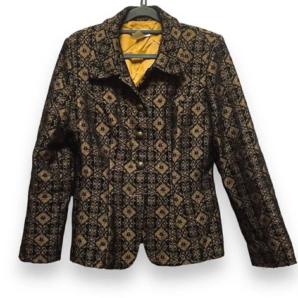 Vintage 60’s Design Todays Gold and Black Geometric Patterned Blazer Size M